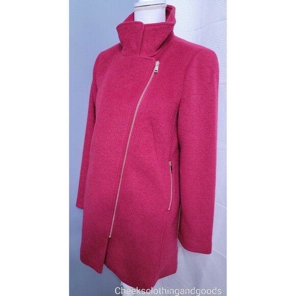 LOFT Ann Taylor "Cherry Jam" Wooly Funnel Neck Moto Zip Soft Coat size XS - Picture 4 of 8
